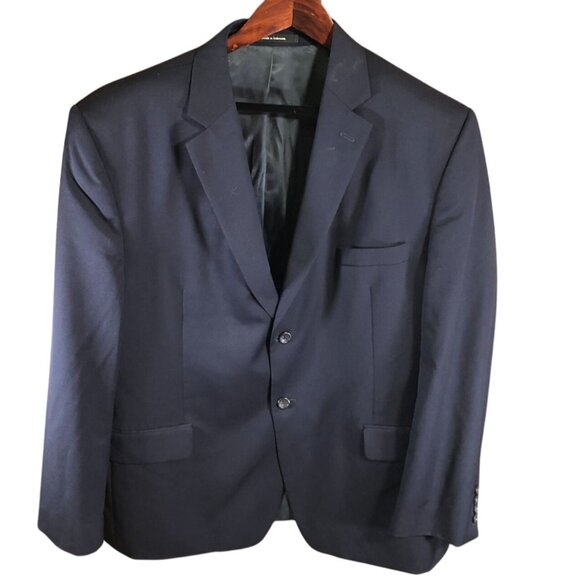 Pronto Uomo Mens Blazer Jacket 48R 100% Wool Double Button Formal Workwear Blue - Picture 1 of 16